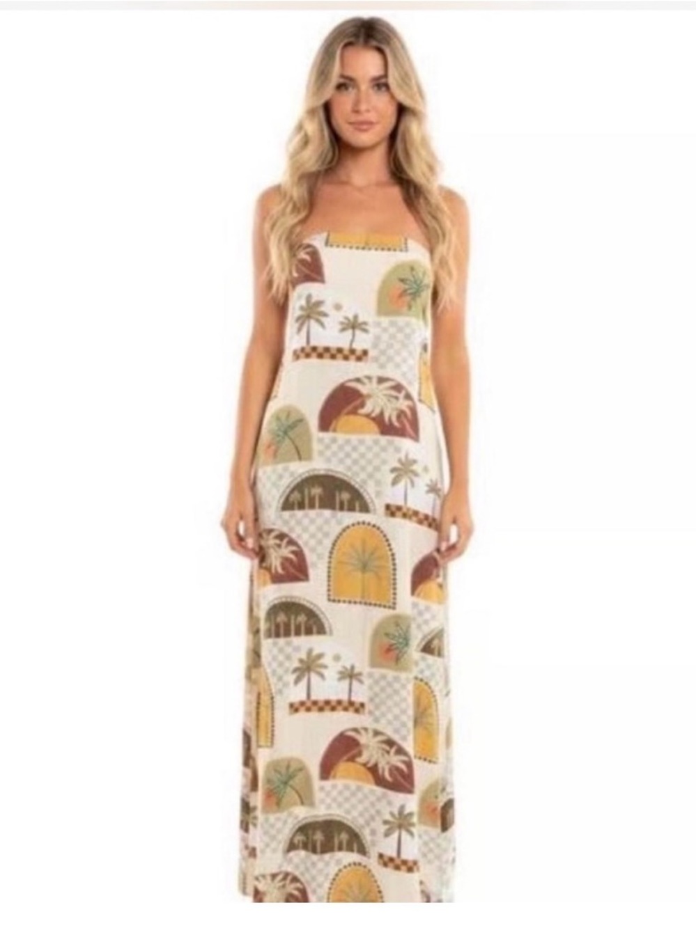 NWT Anthropology Paper Heart Linen Blend Strapless Tropical Print Maxi Dress.